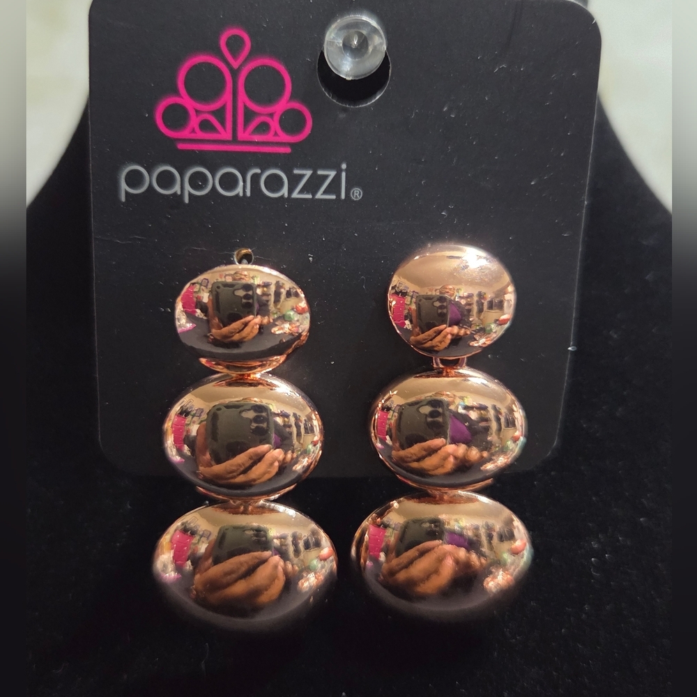 paparazzi Rose Gold Stacked Orb Drop Earrings